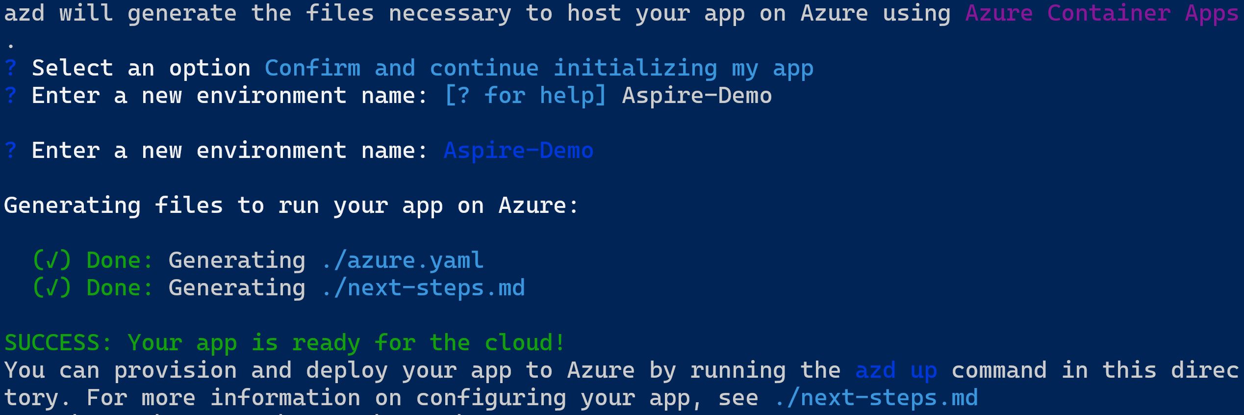 Das Azure Developer CLI erstellt die Deployment-Dateien