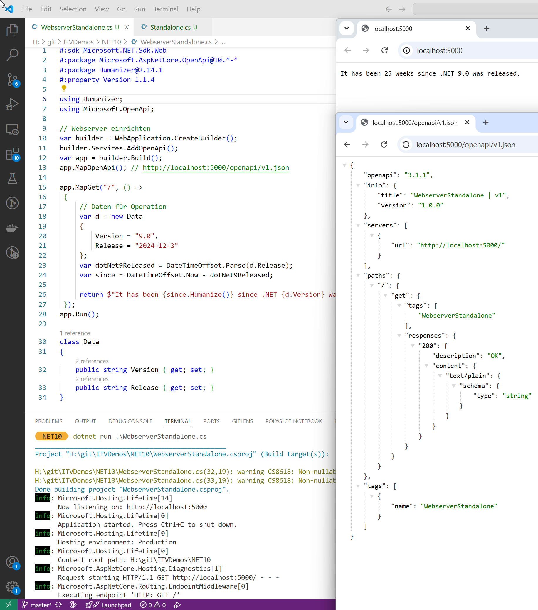 Originalzustand einer OpenAPI-Dokumentation mit Standard-Response-Beschreibung „OK“ im JSON-Format
