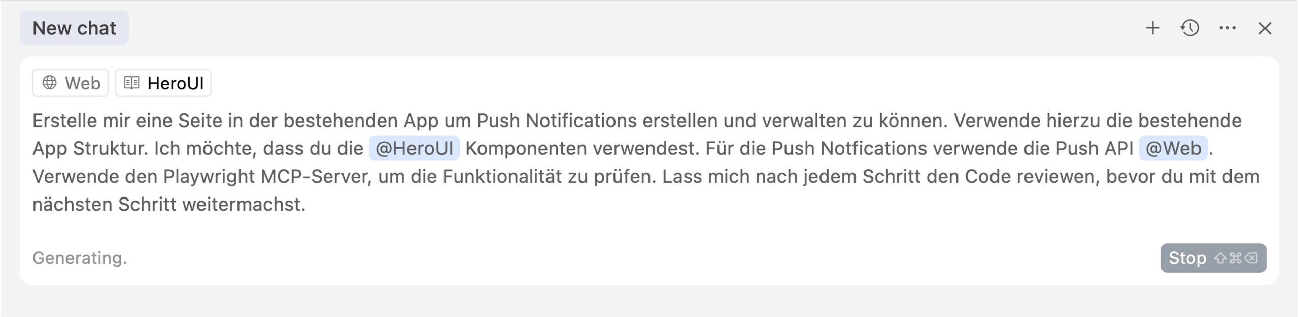 Benutzeroberfläche des KI-Coding-Tools Cursor mit Chatfunktion und Codeübersicht