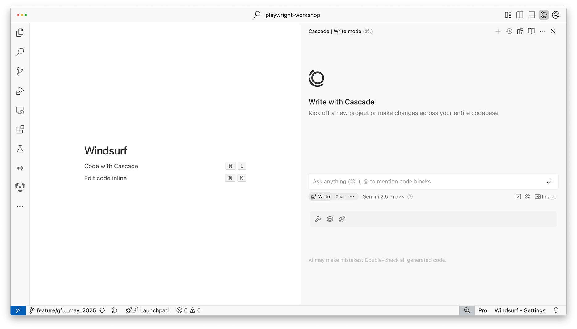 Startbildschirm der IDE Windsurf mit Fokus auf flowbasiertes Coding und Cascade-Interface