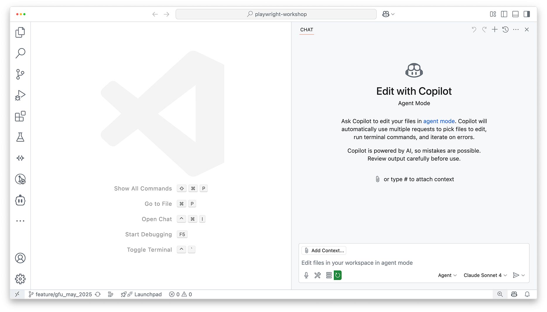 GitHub Copilot Agent Mode in Visual Studio Code mit eingebettetem KI-Chat