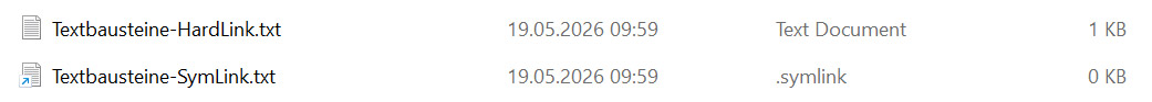 Vergleich eines Hard Links und eines symbolischen Links auf eine Textdatei im Windows-Dateisystem